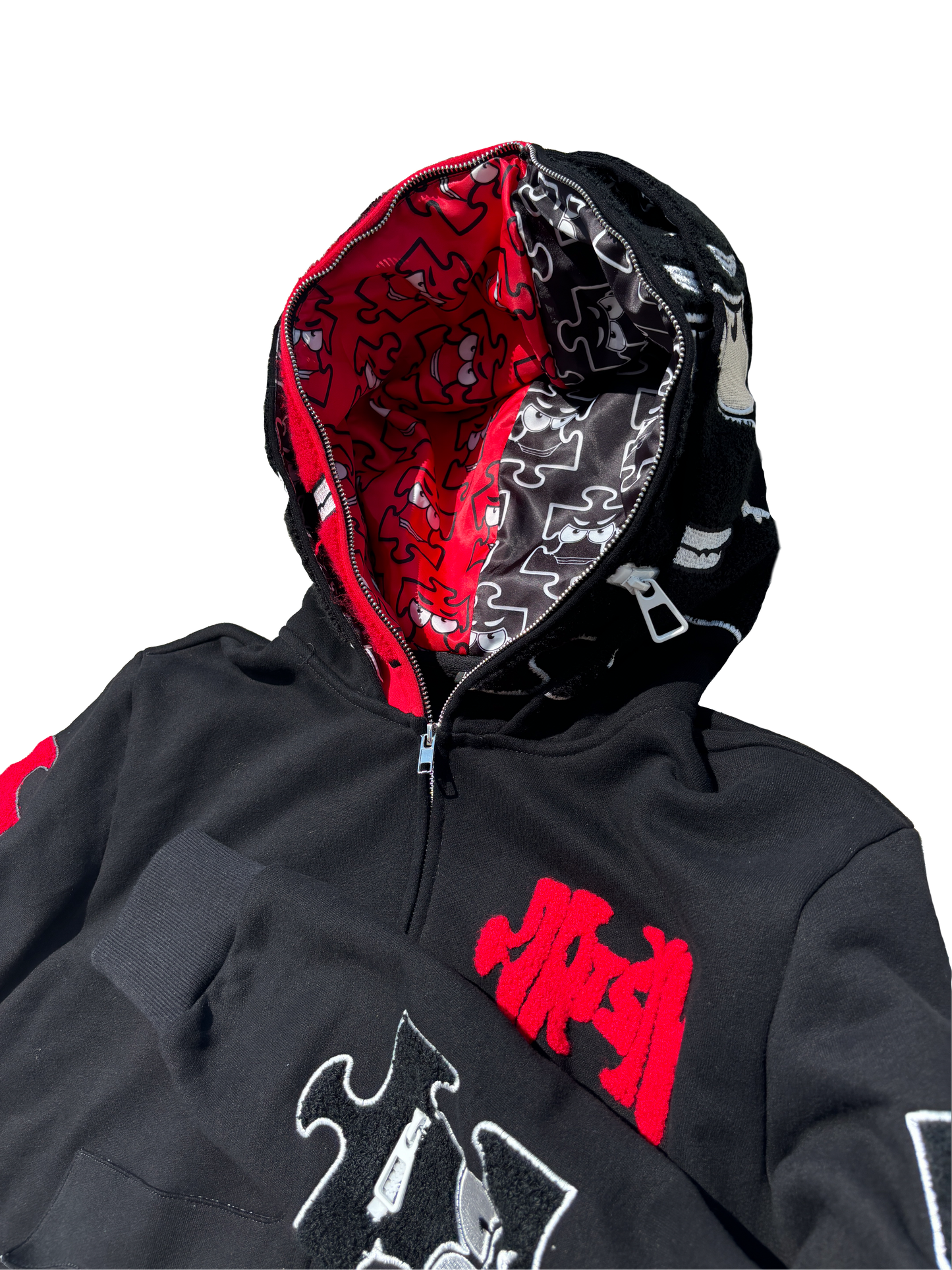 Anger/Satisfaction Double Puzzle ZipUp Hoodie (Red)