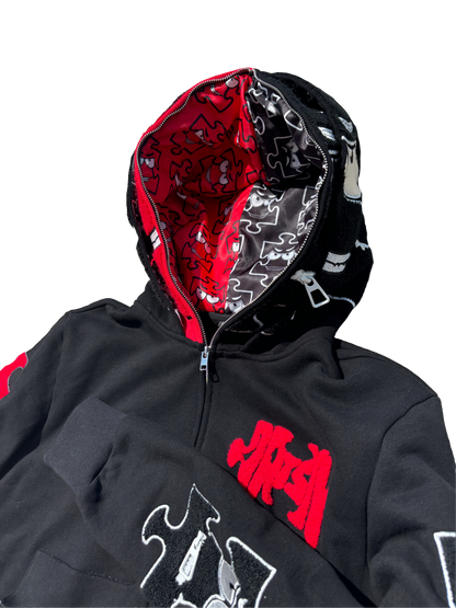 Anger/Satisfaction Double Puzzle ZipUp Hoodie (Red)