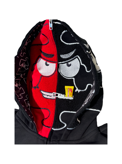 Anger/Satisfaction Double Puzzle ZipUp Hoodie (Red)