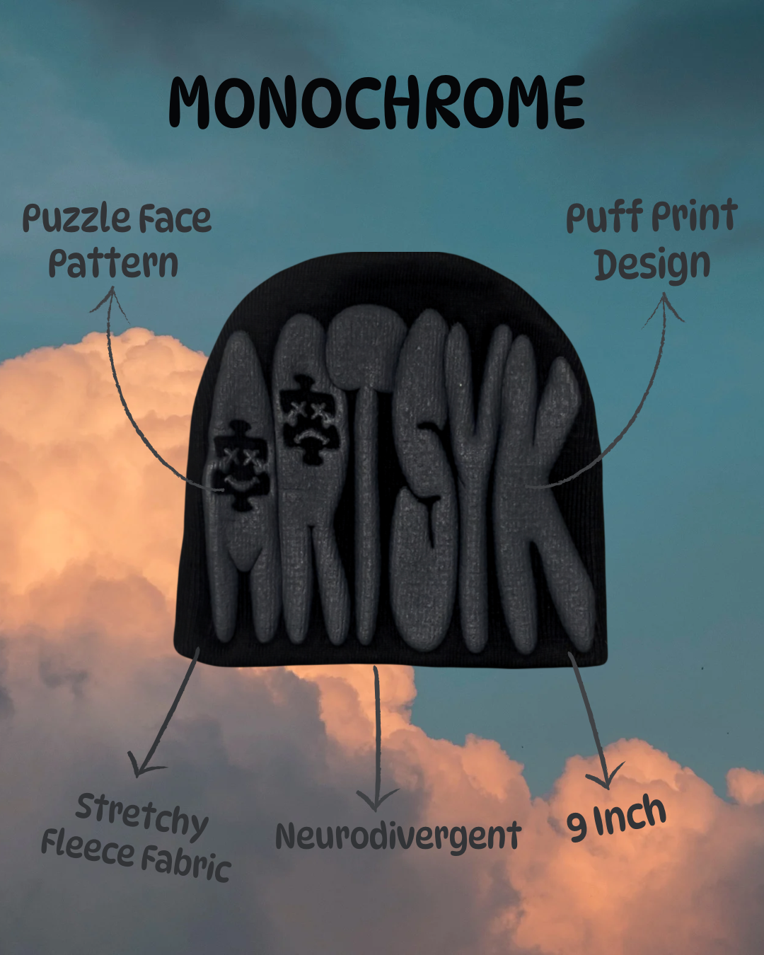 Monochrome Puff Beanie