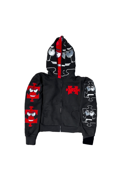 Anger/Satisfaction Double Puzzle ZipUp Hoodie (Red)